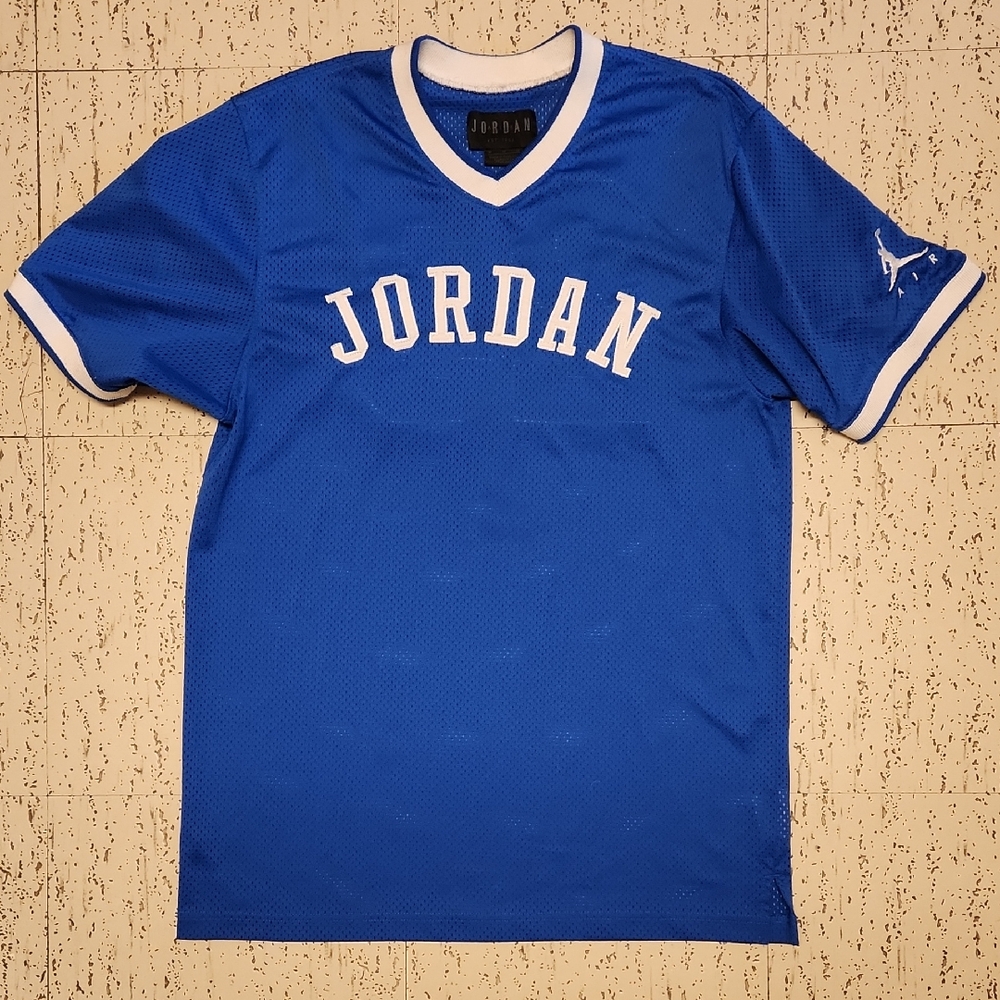 Air Jordan Royal Blue & White Spellout Jersey T-Shirt Vintage Y2K